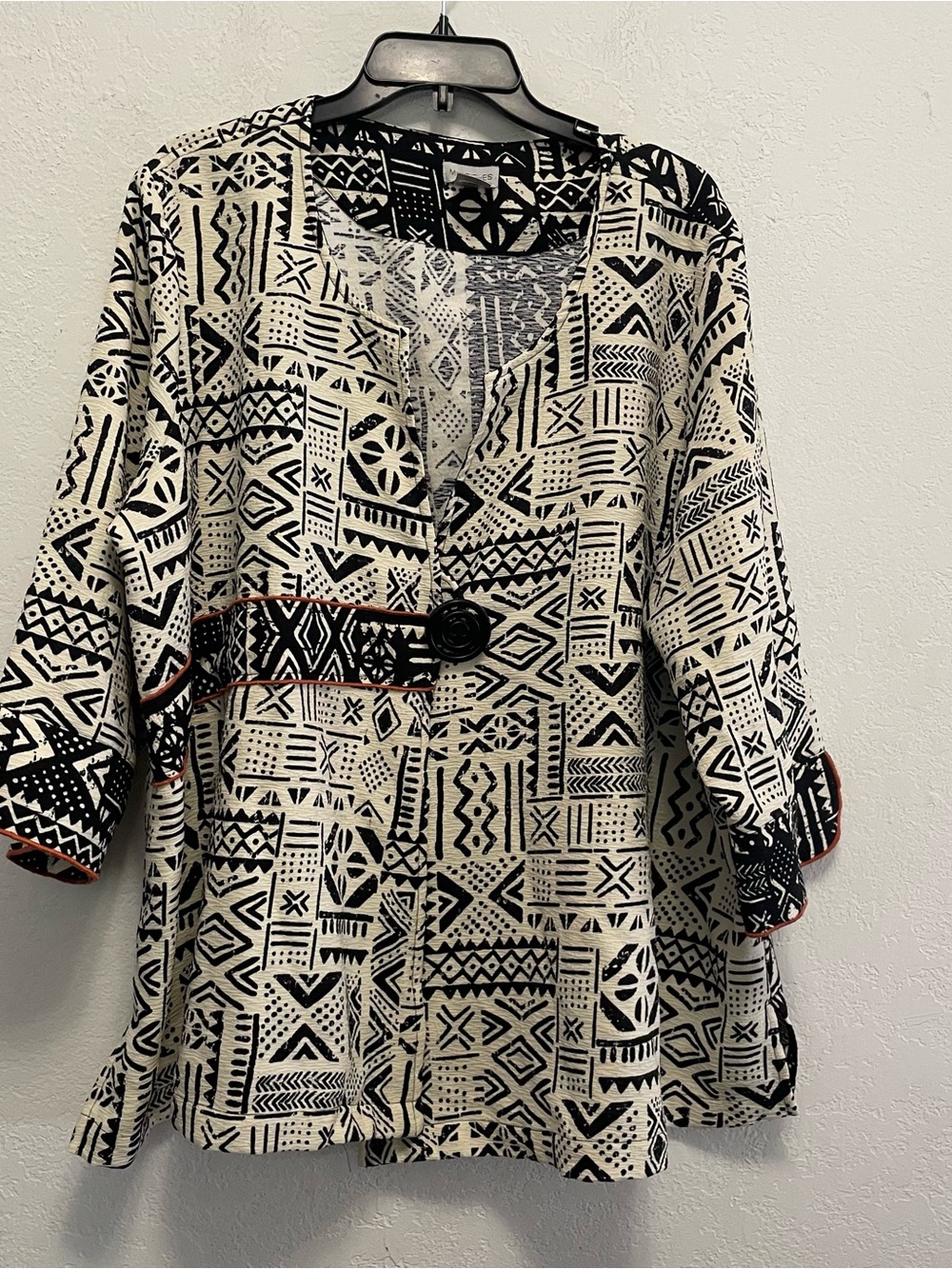 Multiples Size 2X Womens Artsy Jacket Tribal Print One Button 3/4 Sleeve